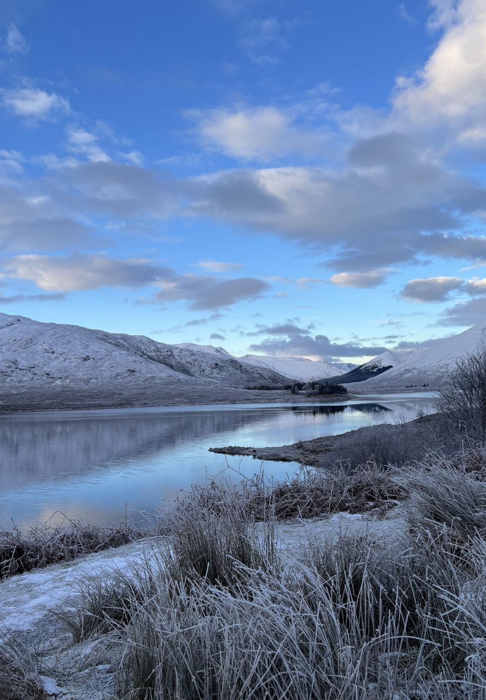 Scenic view of lake against sky during winter, Inverness