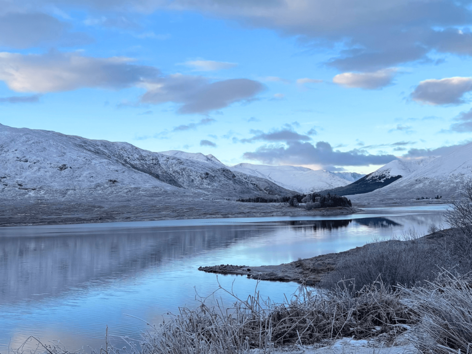 Scenic view of lake against sky during winter, Inverness