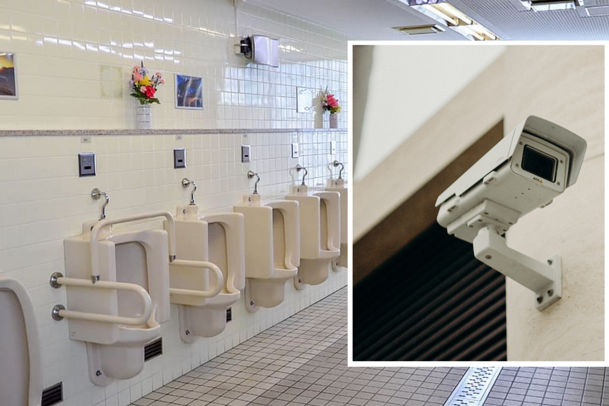 School bathrooms (stock) and CCTV composite