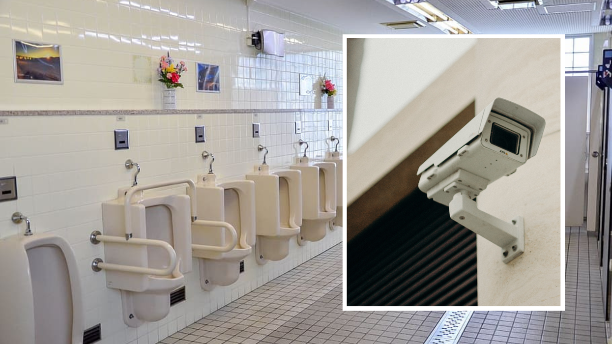 School bathrooms (stock) and CCTV composite