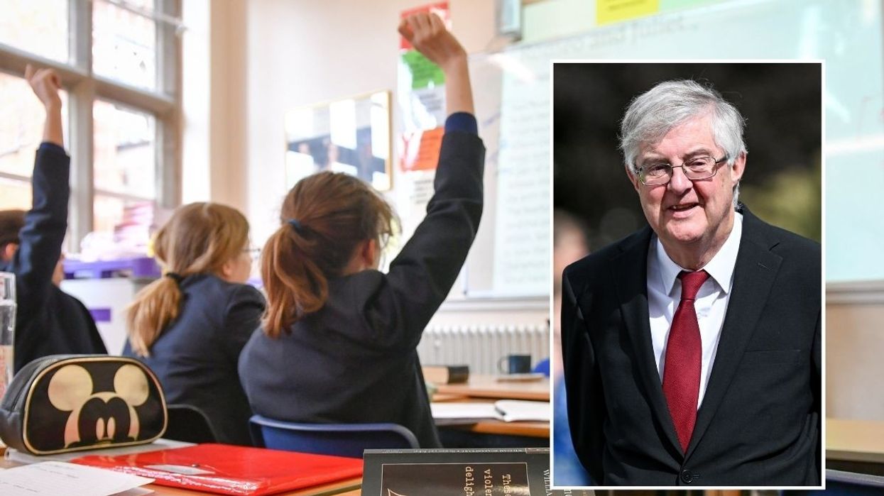 School children and Mark Drakeford