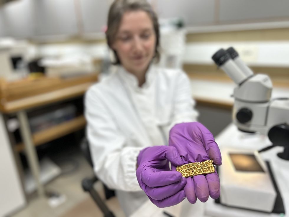 Scientist holds scabbard