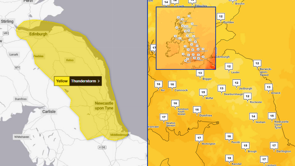 Scotland and the North East at 4pm on Wednesday