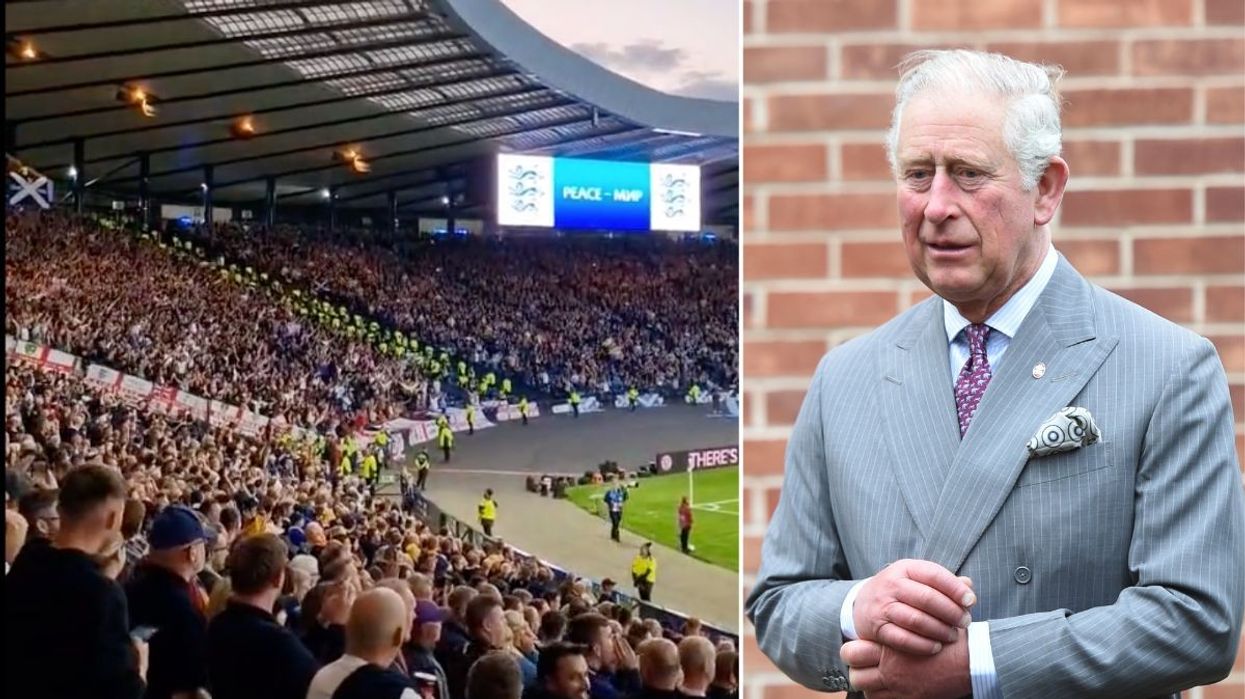 Scotland fans (left) and King Charles (right)