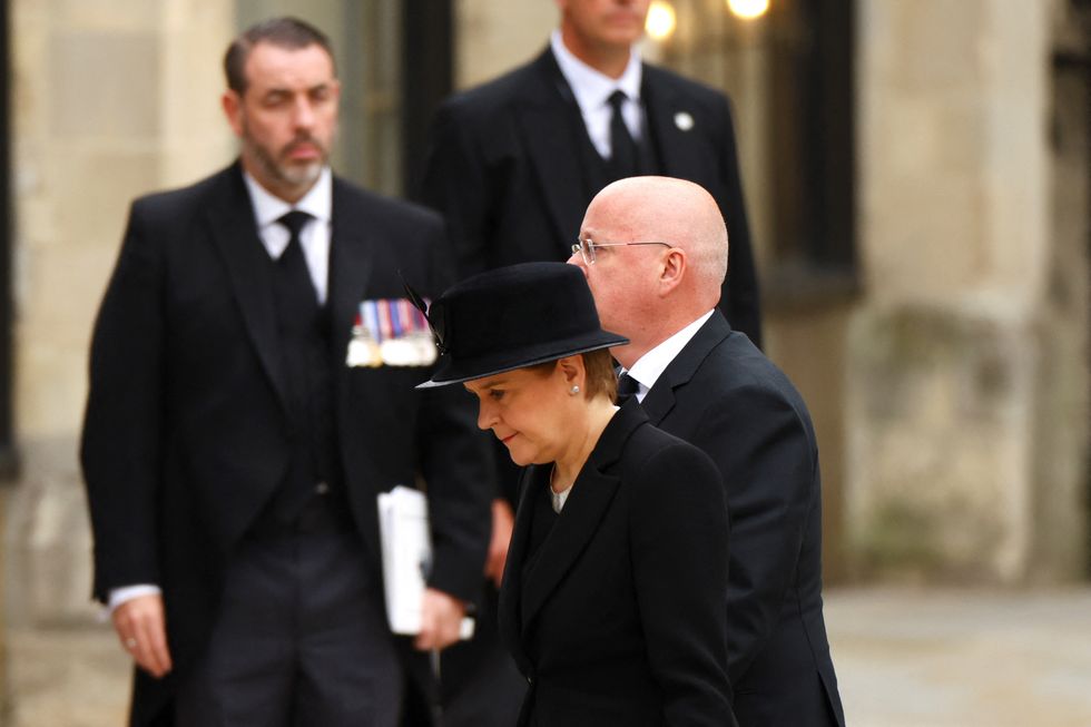Scotland's First Minister Nicola Sturgeon arrives at Westminster Abbey on the day of the state funeral and burial of Britain's Queen Elizabeth, in London, Britain, September 19, 2022. REUTERS/Kai Pfaffenbach