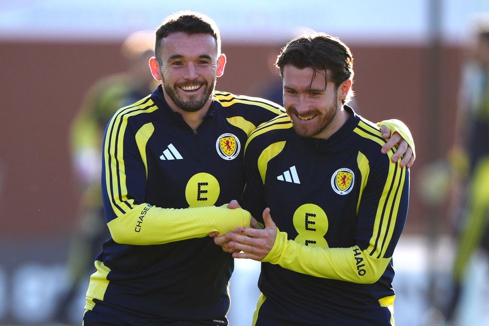 Scotland's John McGinn (left) and Anthony Ralston during a training session at Hampden Park