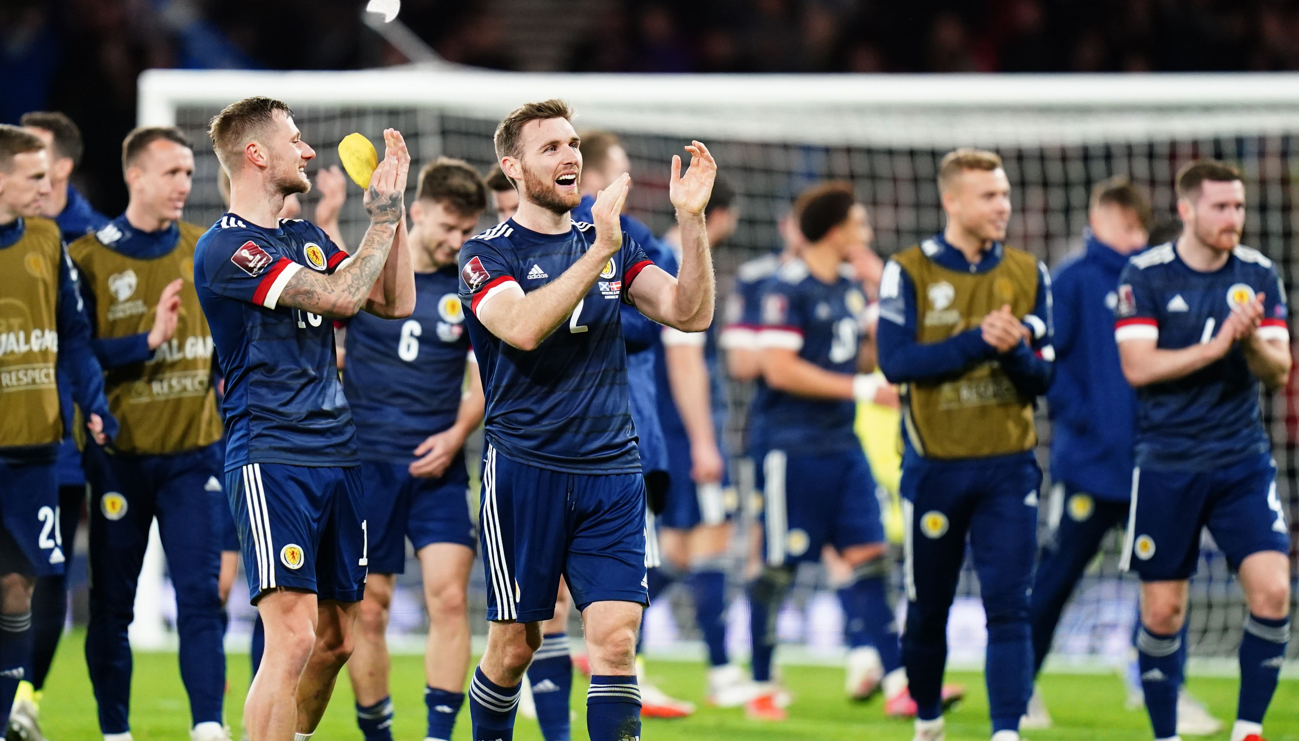 Scotland's Stephen O'Donnell celebrates after the FIFA World Cup Qualifying match at Hampden Park, Glasgow. Picture date: Monday November 15, 2021.