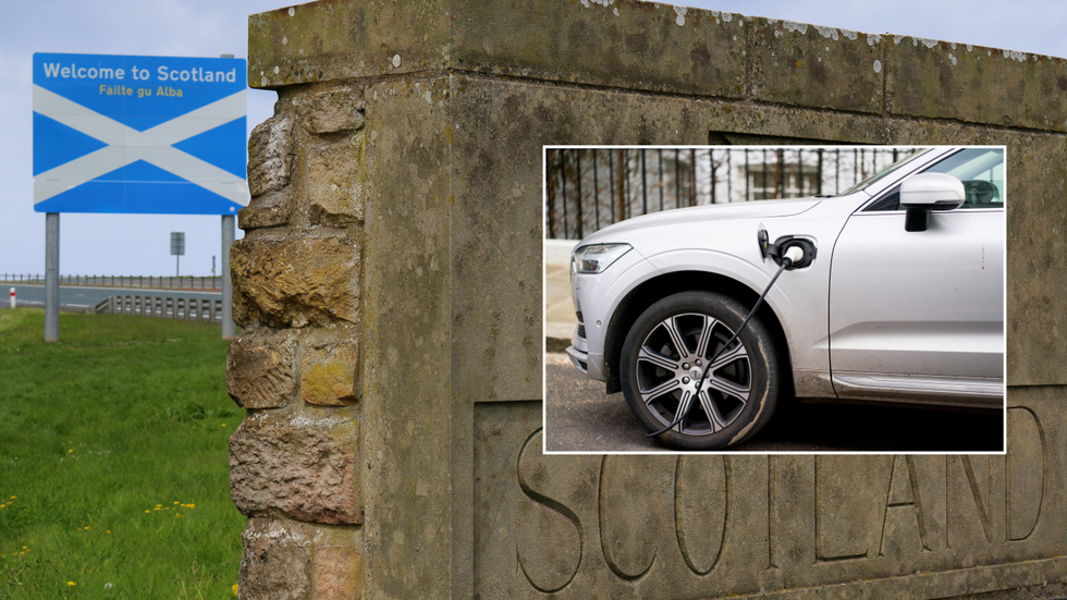 Scotland sign and electric car charger