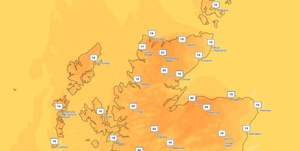 Scotland temperature map