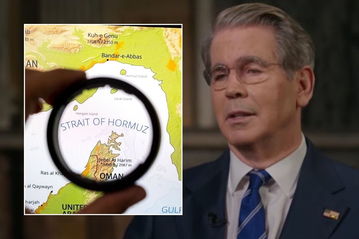 Scott Bessent being interviewed and Strait of Hormuz