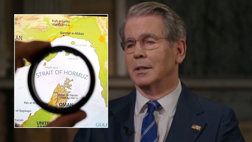 Scott Bessent being interviewed and Strait of Hormuz