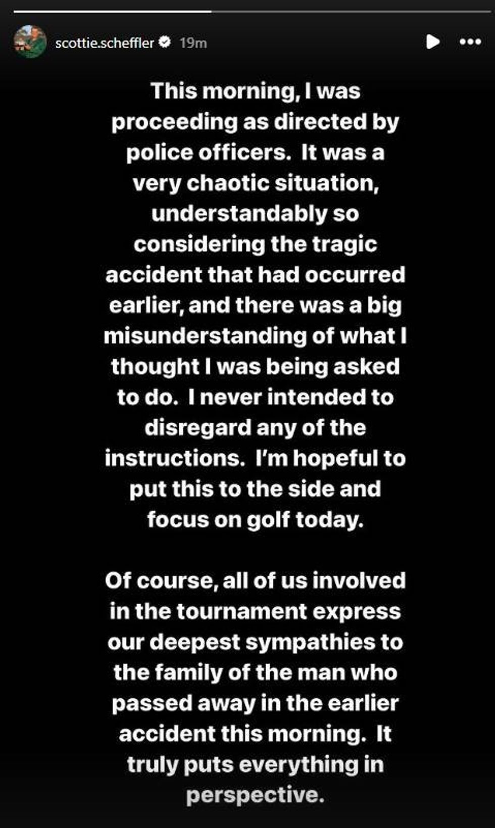 Scottie Scheffler released a statement on social media