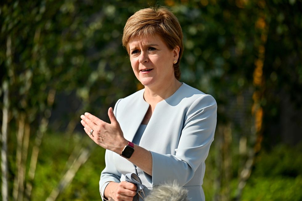 Scottish First Minister Nicola Sturgeon visits the NHS Golden Jubilee in Clydebank, Scotland, Britain August 25, 2021.  Jeff J Mitchell/Pool via REUTERS