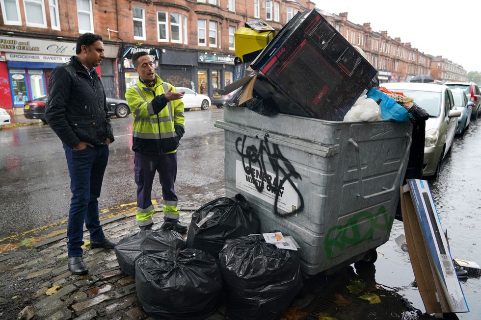 Scottish Labour leader Anas Sarwar is shown an overflowing bin
