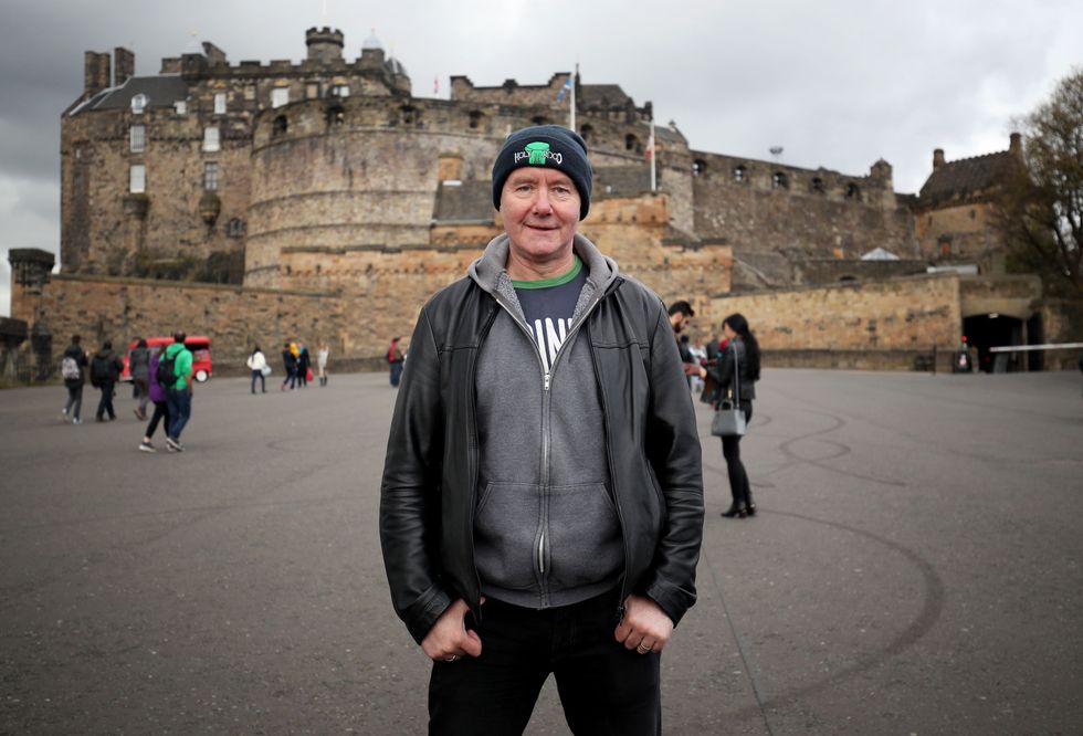 Scottish novelist Irvine Welsh takes part in a charity walk down Edinburgh's Royal Mile, to help launch the Hoof It to Hyderabad Challenge for the Scottish Love In Action charity