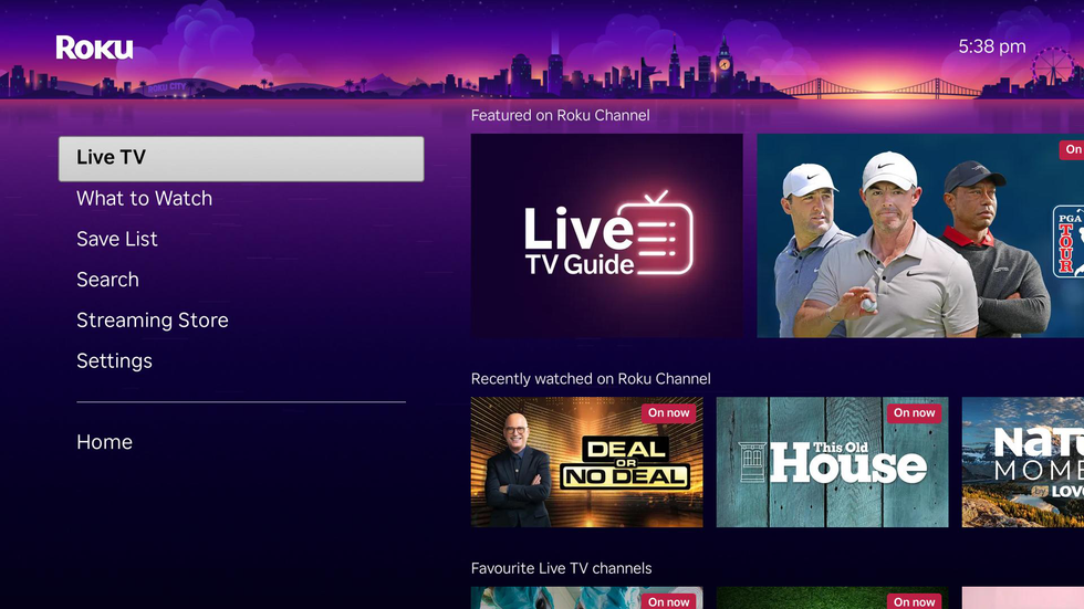 screengrab of the new Roku OS update with live terrestrial channels