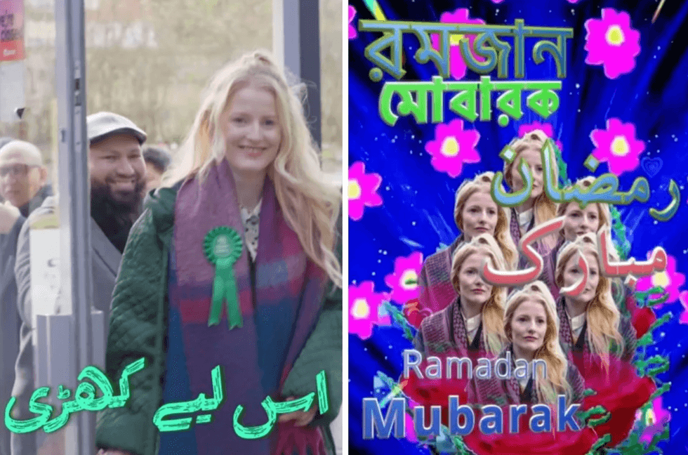 Screengrabs from the Green Party's campaign video in Urdu for the Gorton and Denton by-election