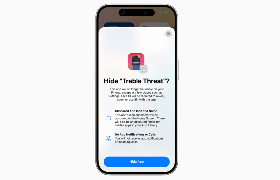 screenshot of an iphone showing someone trying to hide an app called treble threat
