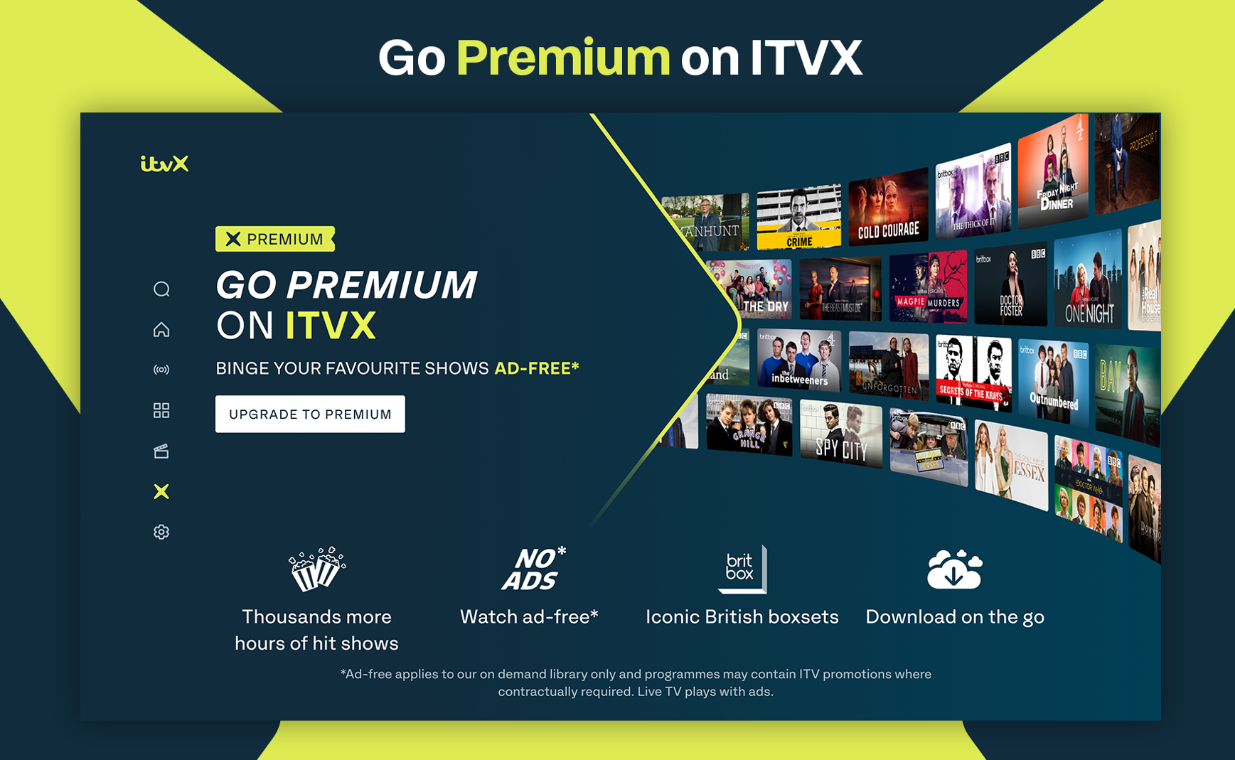 screenshot of itvx advertising its paid subscription itvx