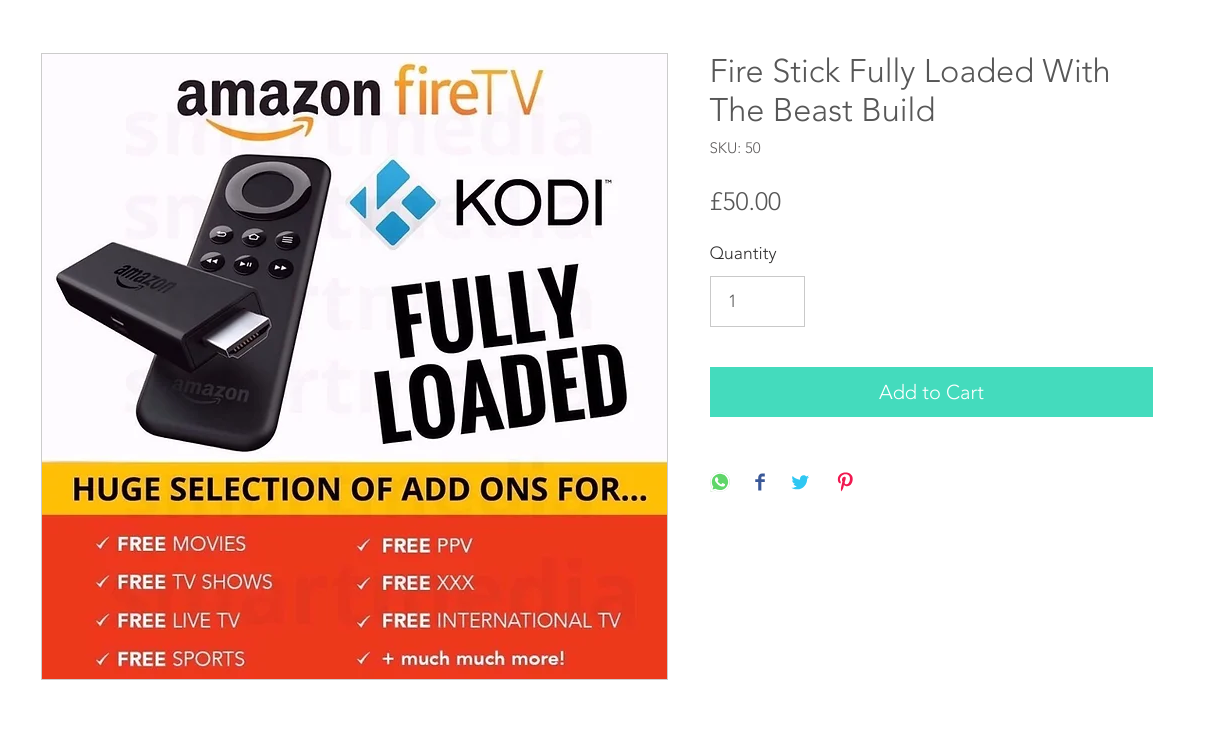 screenshot of listing online for fully loaded fire tv stick on a website