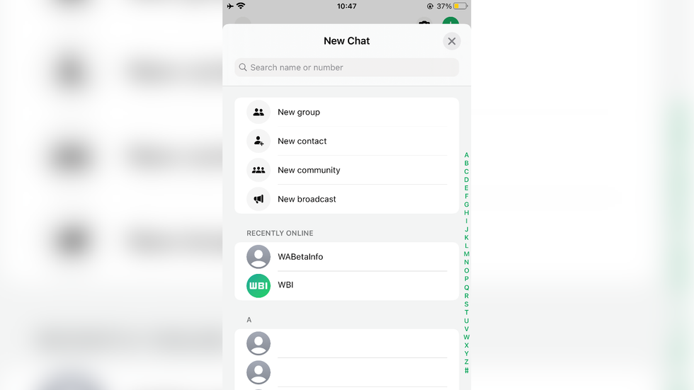 screenshot of new menu in the contacts app with recently online section for contacts