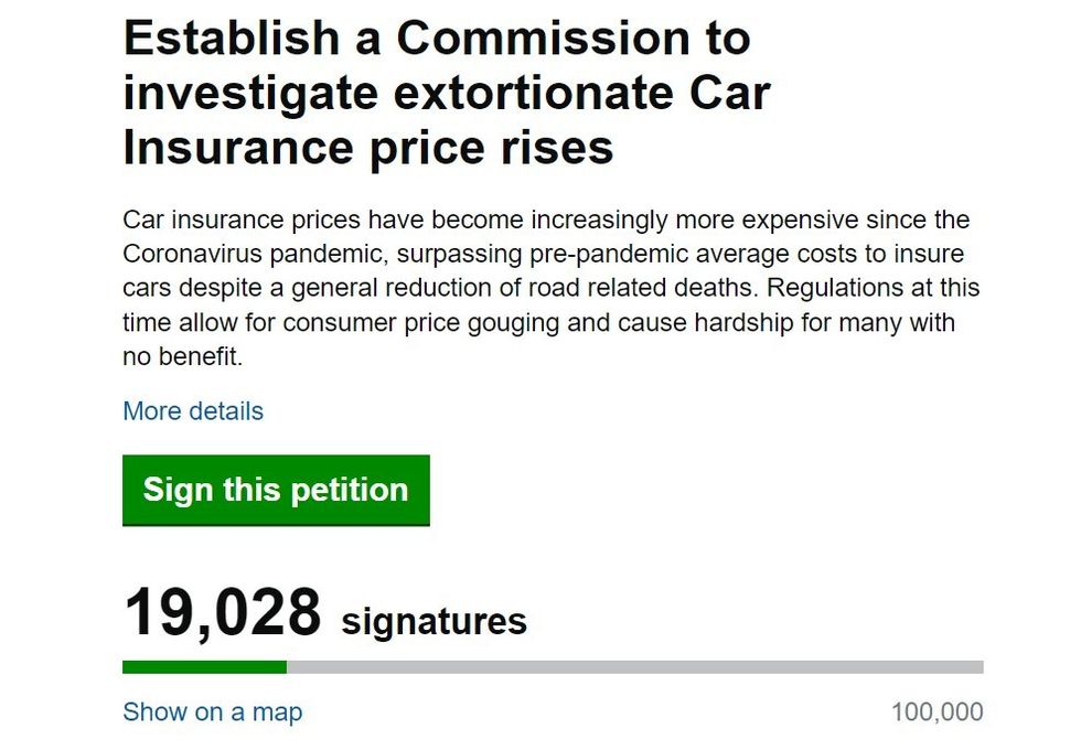 Screenshot of petition page