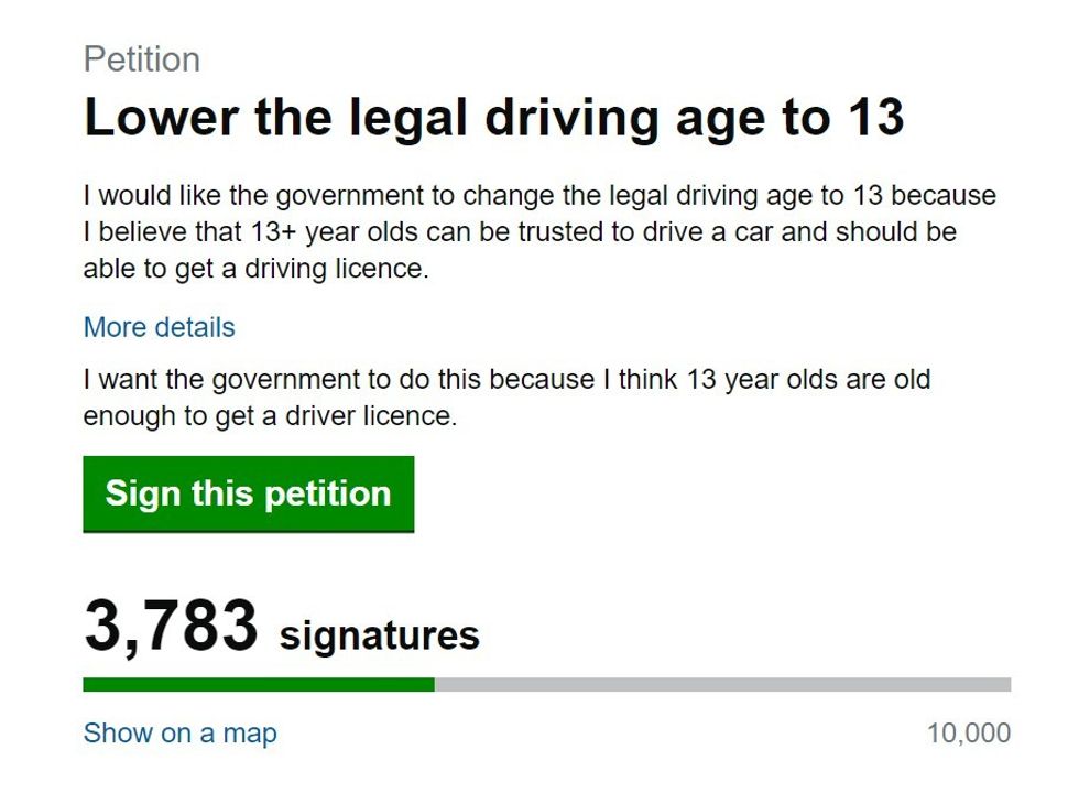 Screenshot of petition site