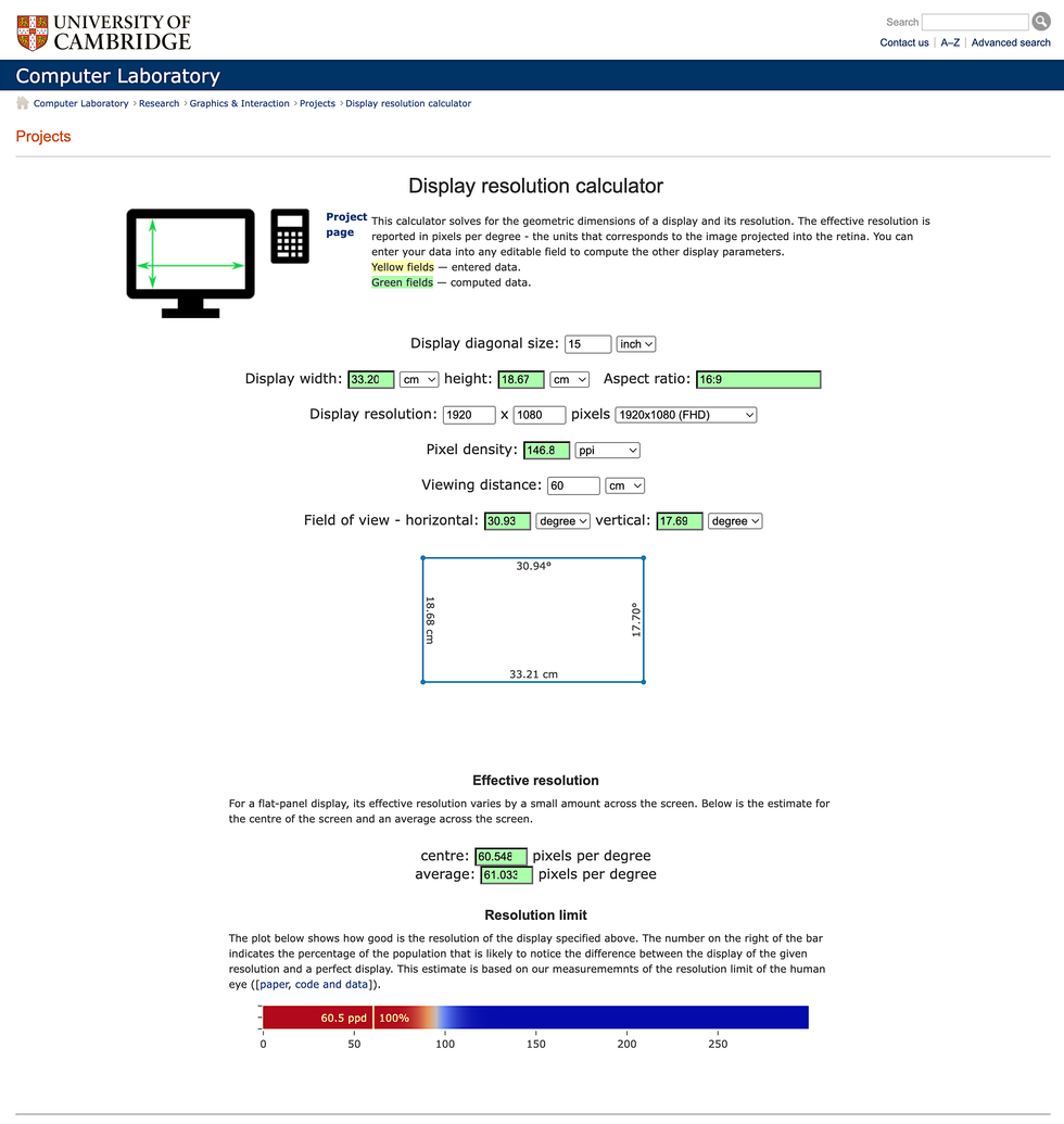 screenshot of the cambridge university calculator