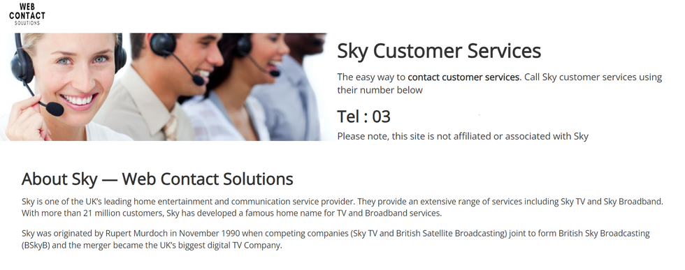 screenshot of the fake customer service helpline