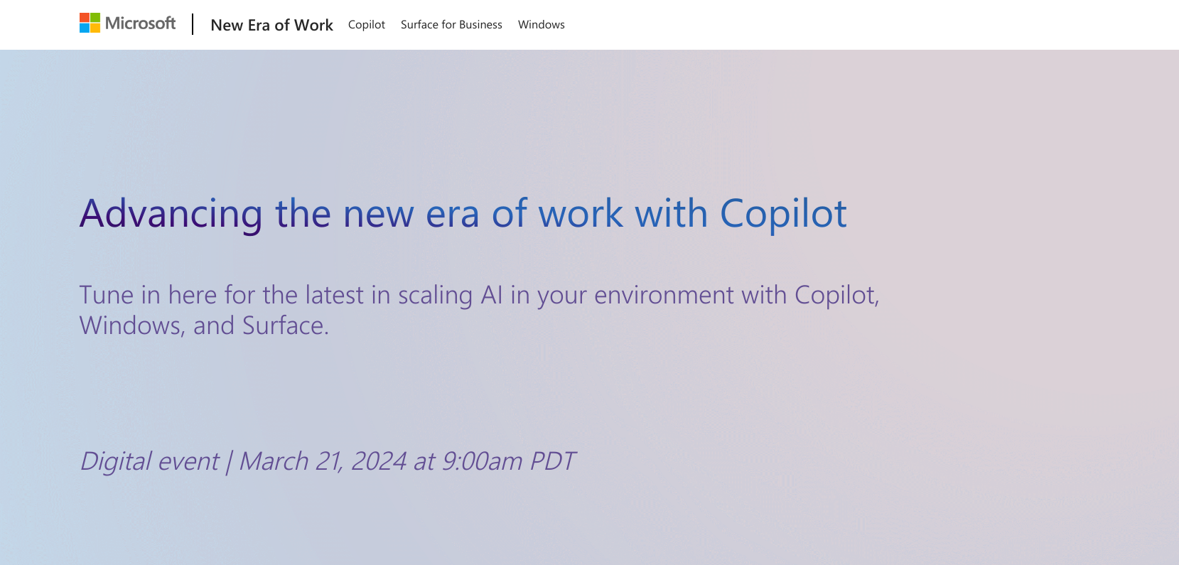 screenshot of the page on microsoft website advertising the new event