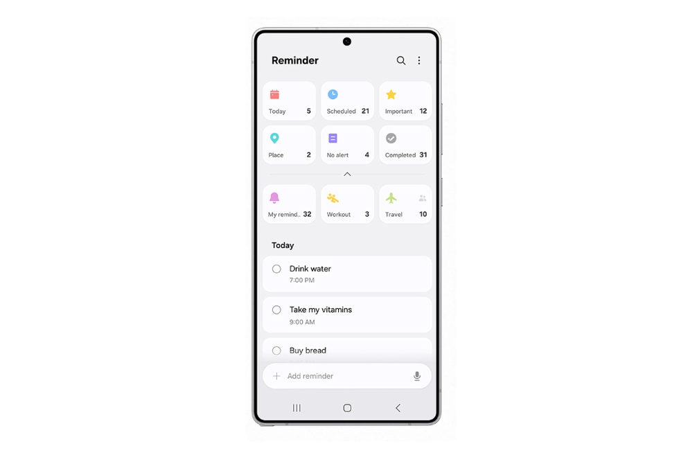 Screenshot aplikaci připomenutí v jednom UI 8 na Galaxy S25 Ultra