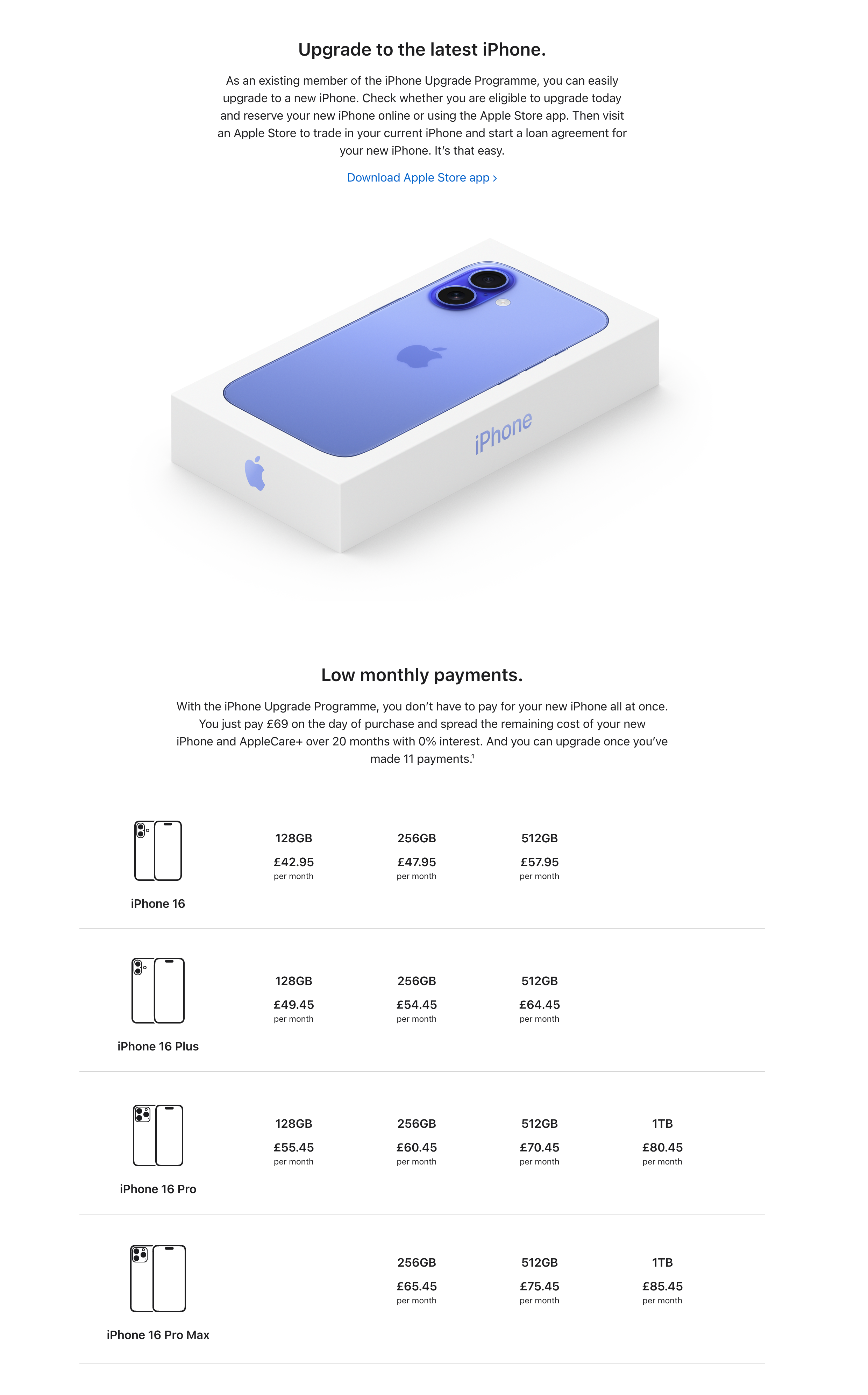 screenshot of the UK prices for iPhone Upgrade Programme in 2025