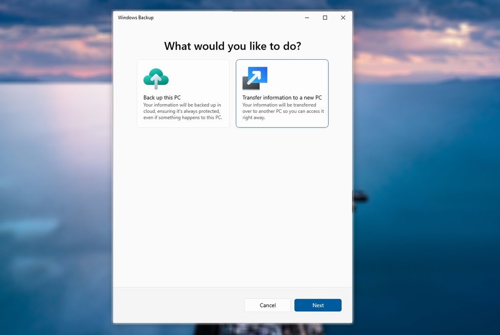 screenshot of the upcoming backup tool with migration between windows 10 and windows 11