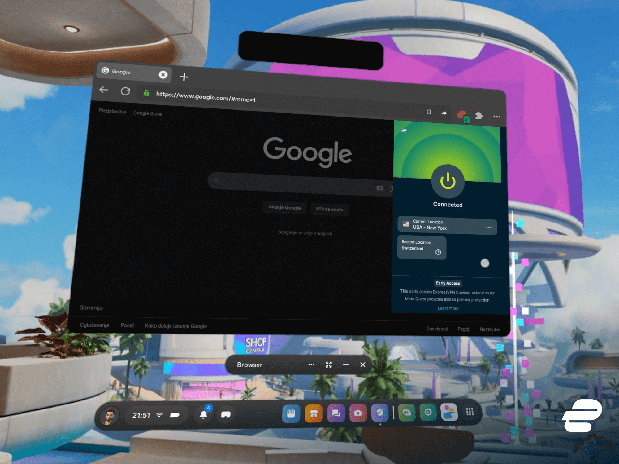 screenshot of the view inside the meta quest when using expressvpn