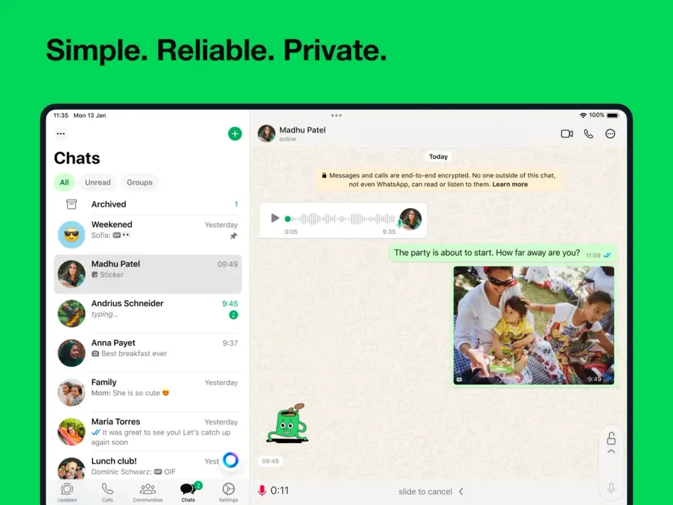 screenshot of the whatsapp app on ipad