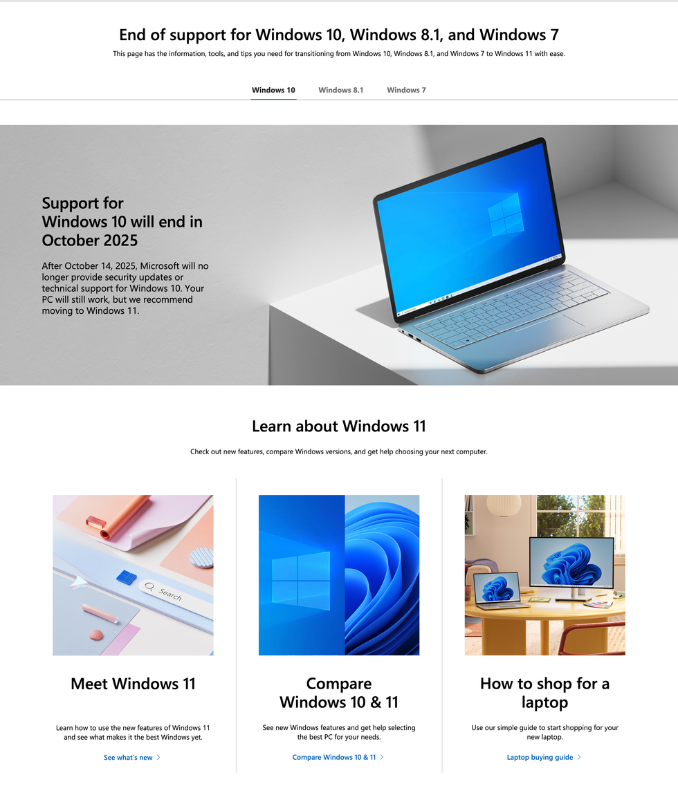 screenshot of the windows 11 website on the microsoft website