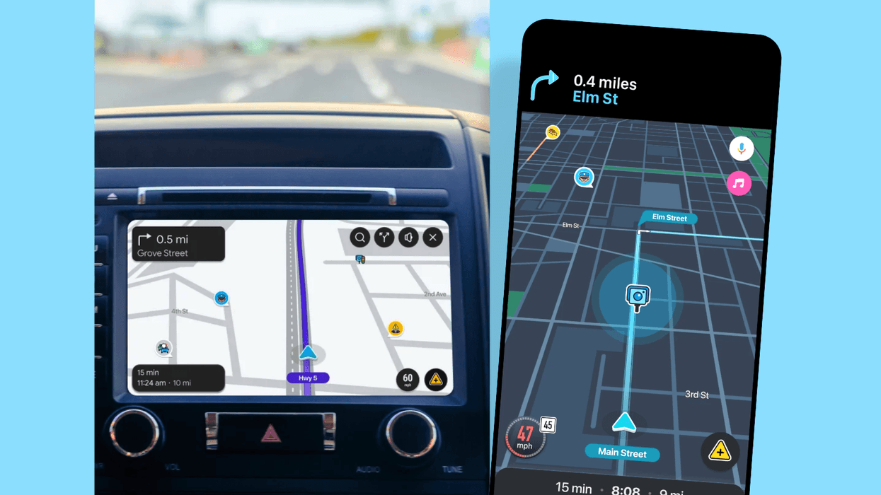 screenshot of waze on an android screen with the infotainment system on the left side