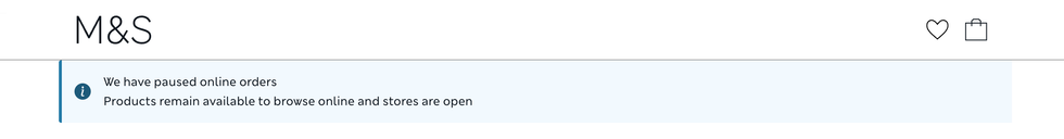 screenshot showing that online orders are blocked on marks and spencer online