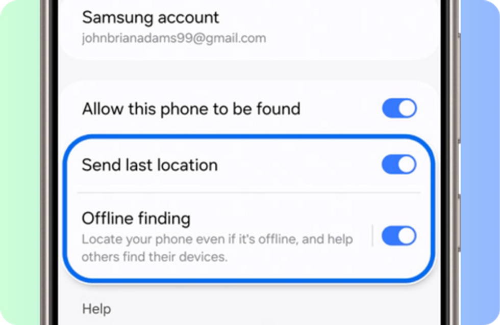 screenshot showing the send last location option being switched on in the s