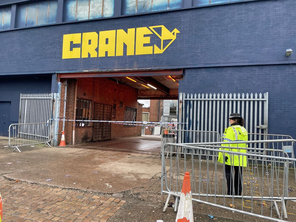 Screenshot taken from PA Video of police outside the Crane nightclub in Digbeth, Birmingham, where a 23-year-old man died after being stabbed on the dancefloor on Boxing Day. Police were called to the Crane venue in Adderley Street, Digbeth, just before 11.45pm to reports that the victim had been injured. The man had been on a night out with friends when he was approached by a group of people, according to West Midlands Police. Despite efforts to save him, he was pronounced dead around half an hour after officers were called, the force said. Picture date: Tuesday December 27, 2022.