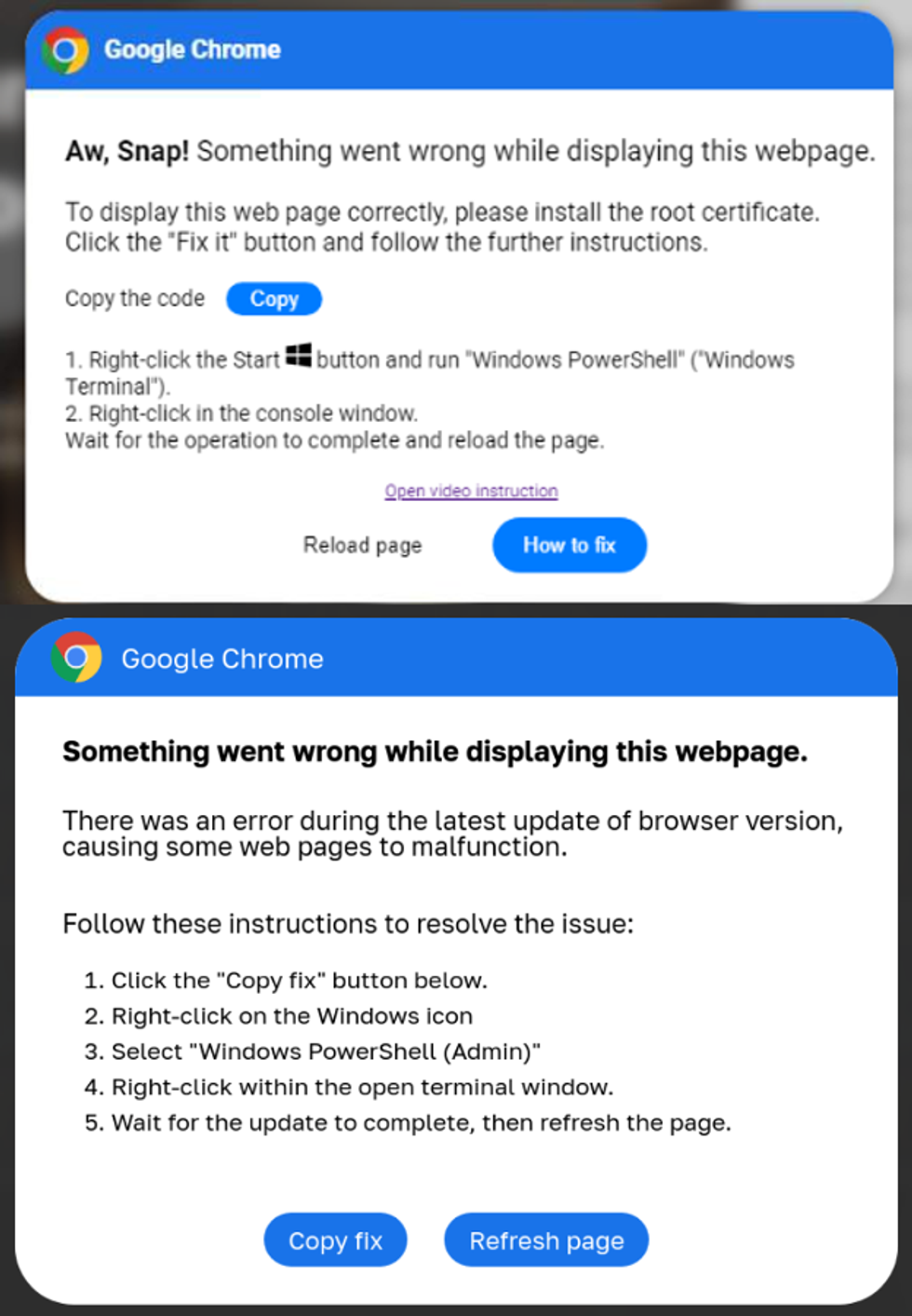 screenshots of google chrome malware warnings