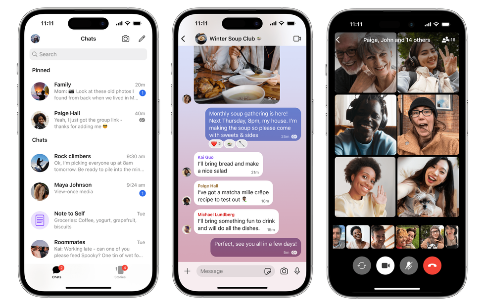 screenshots of signal messaging app on iphone side-by-side