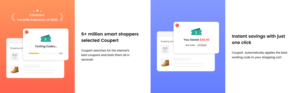 screenshots of the google chrome extension coupert
