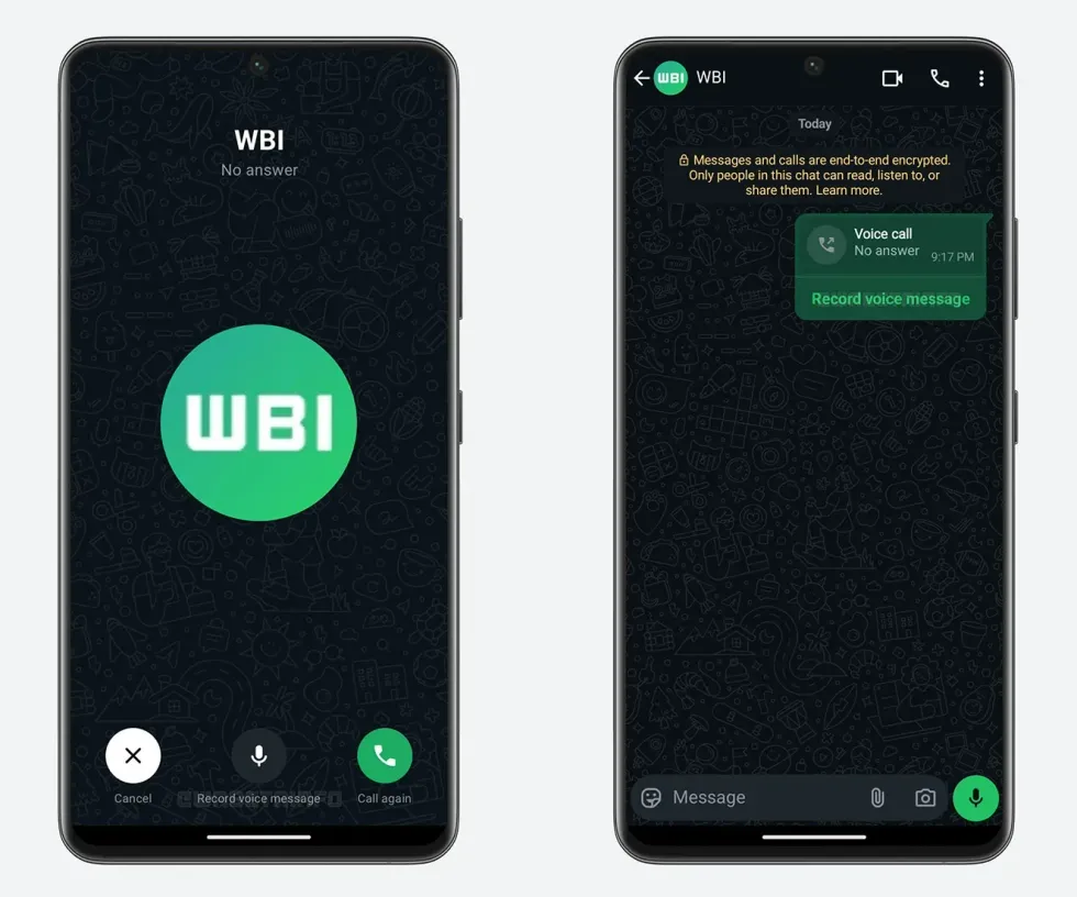 screenshots of the new voicemail feature on WAbetainfo