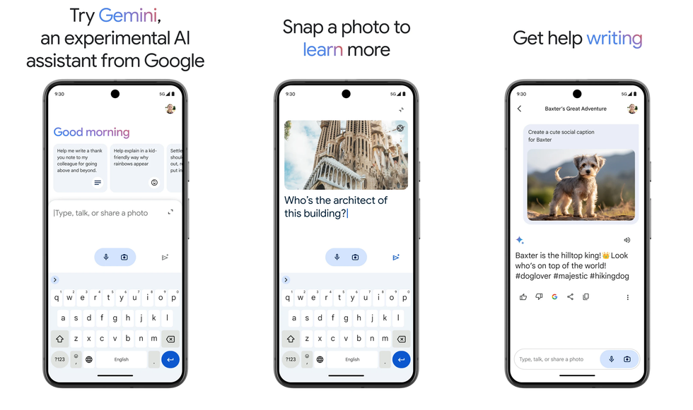 screenshots showing the capabilities of google gemini ai on android