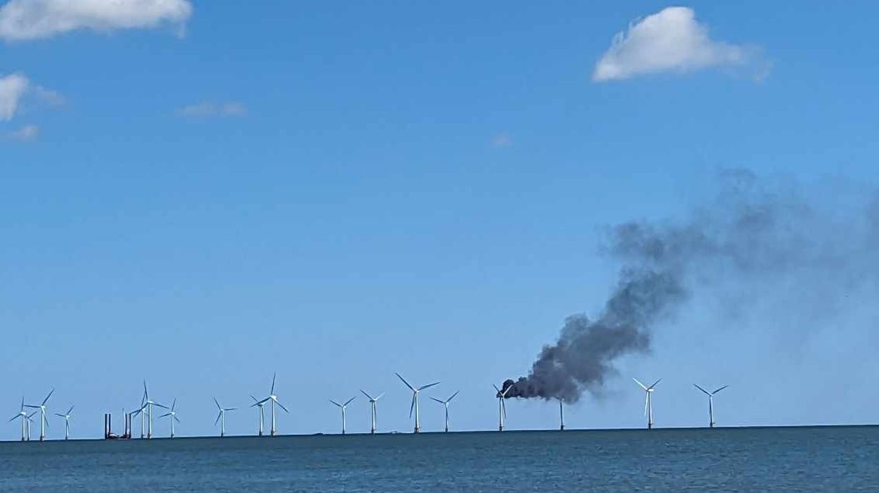 Huge plume of smoke engulfs sky after wind farm catches fire off UK coast
