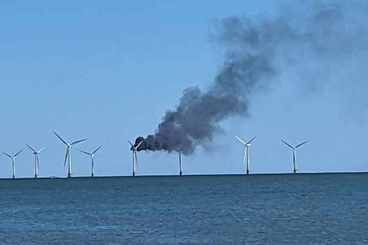 Huge plume of smoke engulfs sky after wind farm catches fire off UK coast