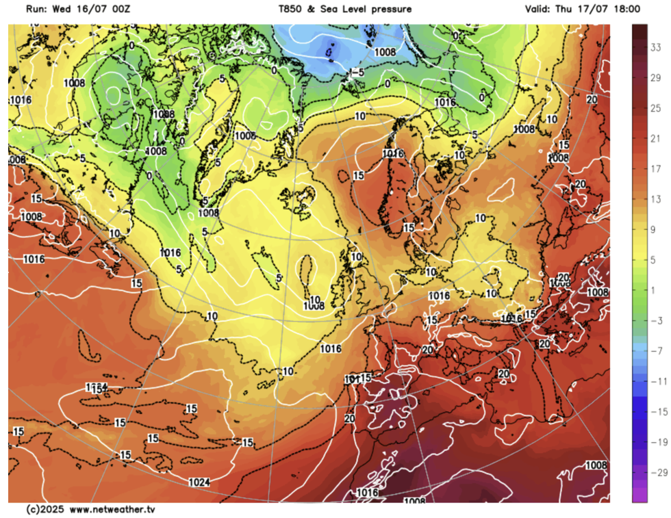 Sea level pressure across the UK today