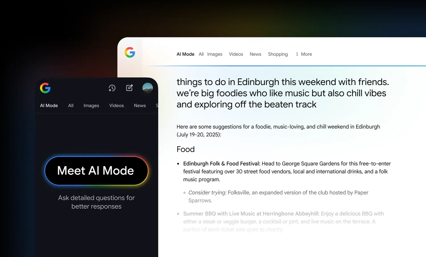 Search query using Google AI mode