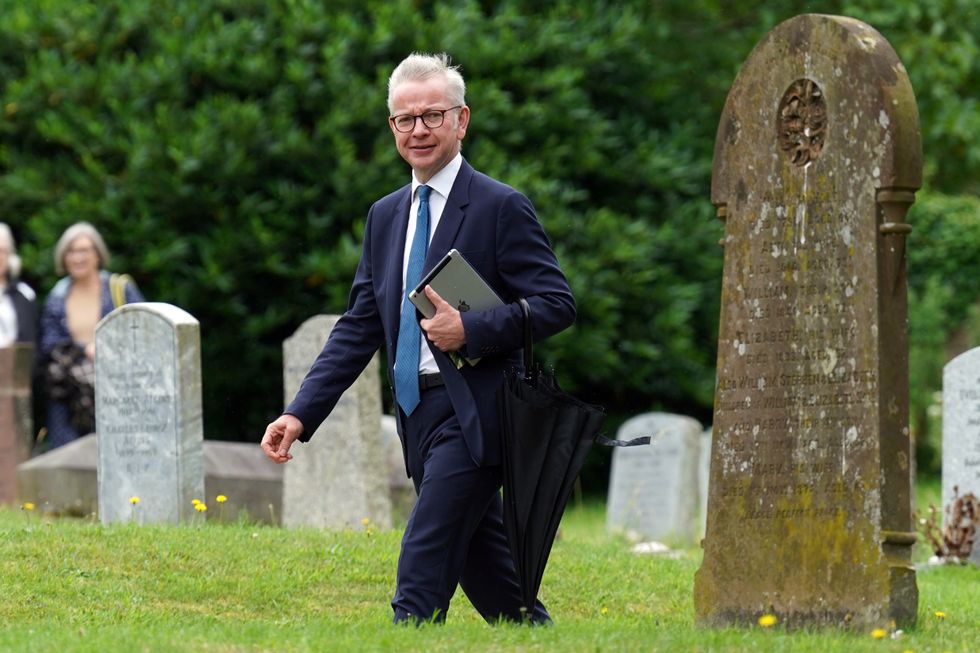 Secretary of State for Levelling Up, Housing and Communities Michael Gove arrives at St Mary's Church in Brunton, Somerset